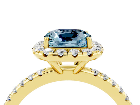 Yellow gold Cushion Cut Halo Round Diamond Pavé Band Four-Prong Ring_4