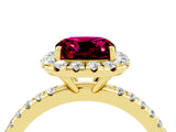 Yellow gold Cushion Cut Halo Round Diamond Pavé Band Four-Prong Ring_4