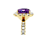 Yellow gold Cushion Cut Halo Round Diamond Pavé Band Four-Prong Ring_5