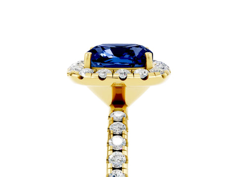 Yellow gold Cushion Cut Halo Round Diamond Pavé Band Four-Prong Ring_5