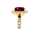 Yellow gold Cushion Cut Halo Round Diamond Pavé Band Four-Prong Ring_5