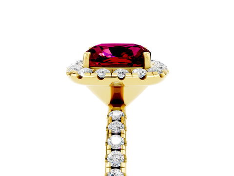 Yellow gold Cushion Cut Halo Round Diamond Pavé Band Four-Prong Ring_5