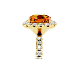 Yellow gold Cushion Cut Halo Round Diamond Pavé Band Four-Prong Ring_5