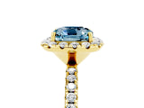 Yellow gold Cushion Cut Halo Round Diamond Pavé Band Four-Prong Ring_5