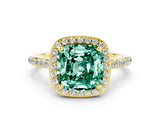 Yellow gold Cushion Cut Halo Round Diamond Pavé Band with Four-Prong Setting