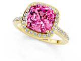 Yellow gold Cushion Cut Halo Round Diamond Pavé Band with Four-Prong Setting_1