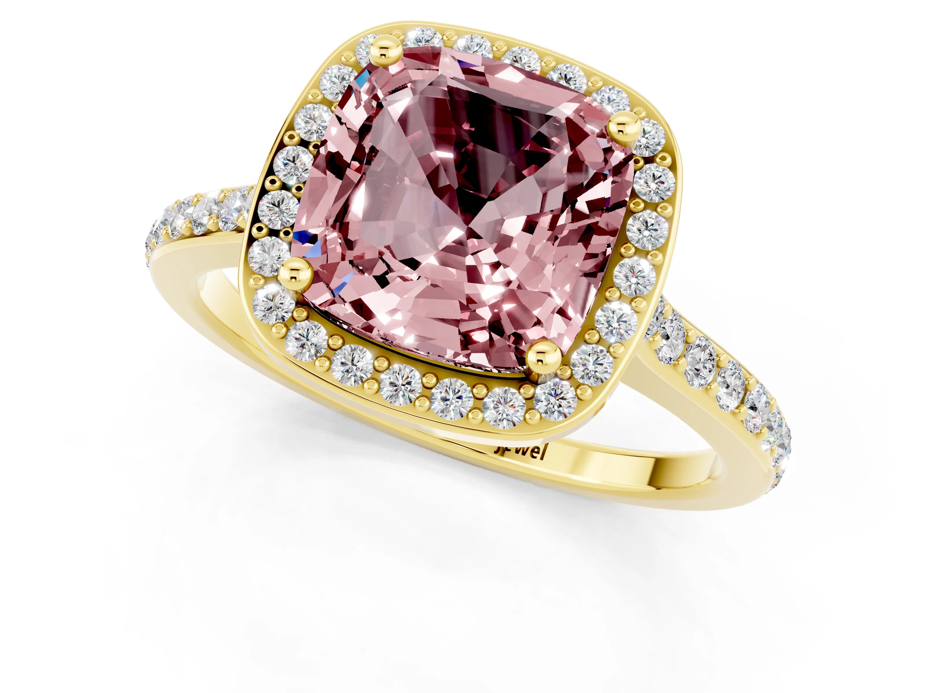 Yellow gold Cushion Cut Halo Round Diamond Pavé Band with Four-Prong Setting_1