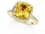 Yellow gold Cushion Cut Halo Round Diamond Pavé Band with Four-Prong Setting_1
