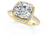 Yellow gold Cushion Cut Halo Round Diamond Pavé Band with Four-Prong Setting_1