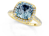 Yellow gold Cushion Cut Halo Round Diamond Pavé Band with Four-Prong Setting_1
