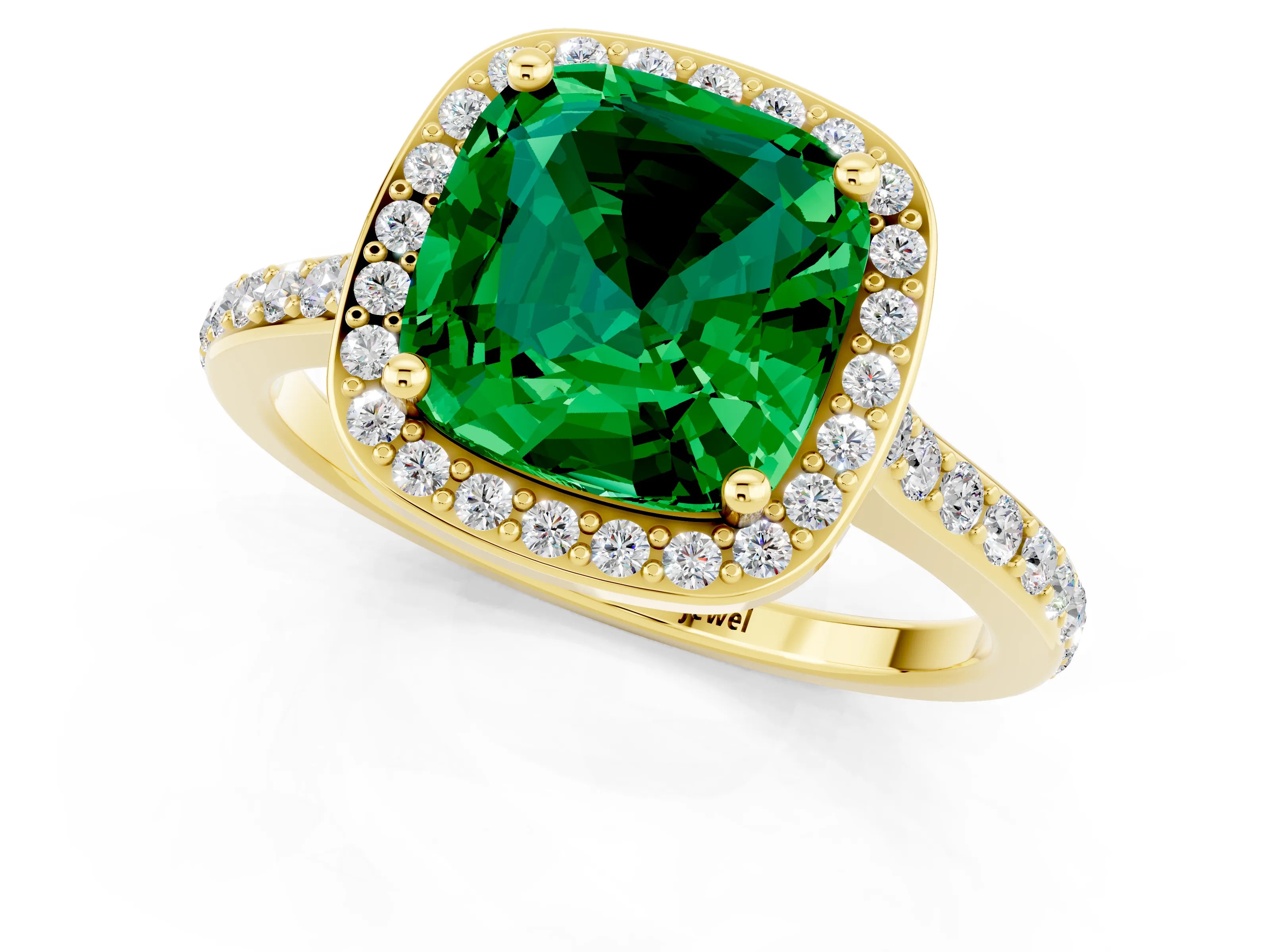 Yellow gold Cushion Cut Halo Round Diamond Pavé Band with Four-Prong Setting_1