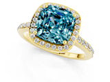 Yellow gold Cushion Cut Halo Round Diamond Pavé Band with Four-Prong Setting_1