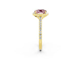 Yellow gold Cushion Cut Halo Round Diamond Pavé Band with Four-Prong Setting_2