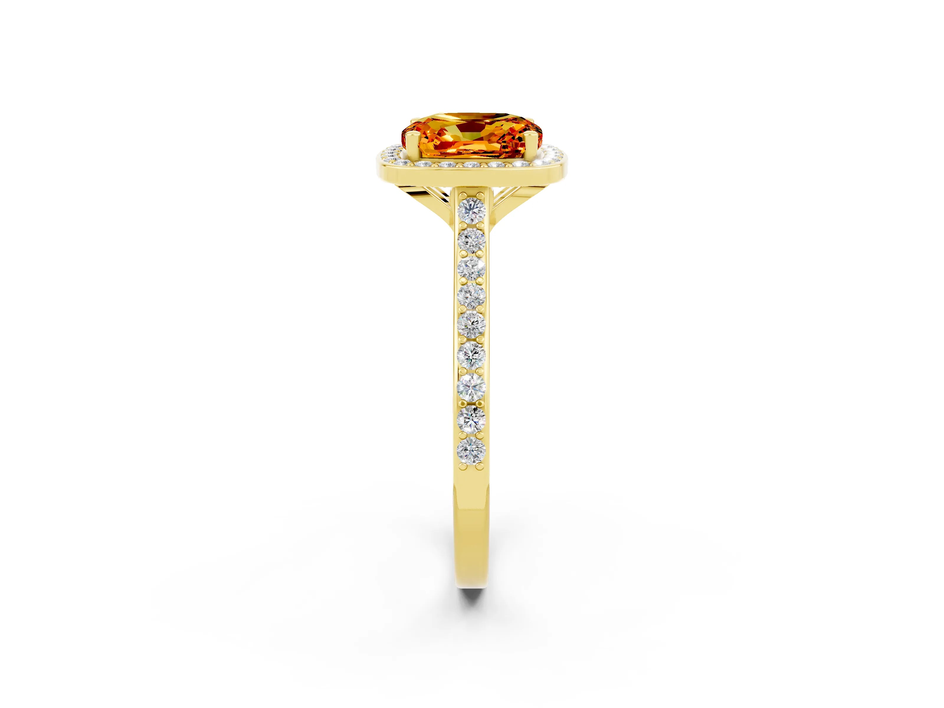 Yellow gold Cushion Cut Halo Round Diamond Pavé Band with Four-Prong Setting_2