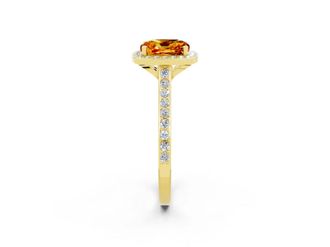 Yellow gold Cushion Cut Halo Round Diamond Pavé Band with Four-Prong Setting_2