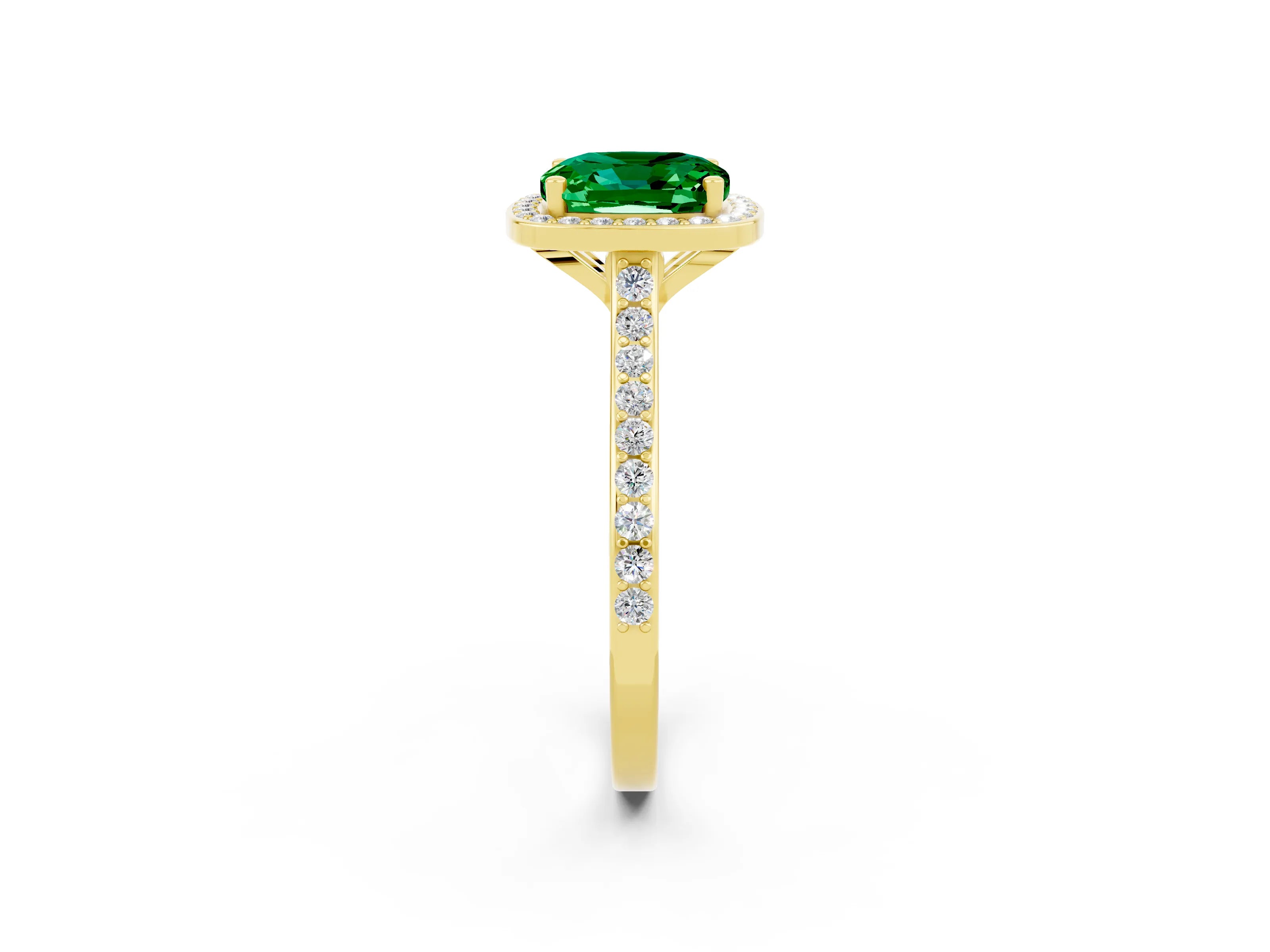 Yellow gold Cushion Cut Halo Round Diamond Pavé Band with Four-Prong Setting_2