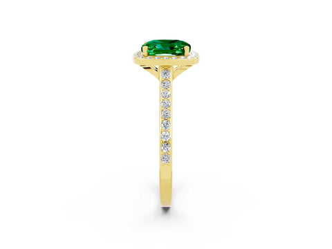 Yellow gold Cushion Cut Halo Round Diamond Pavé Band with Four-Prong Setting_2