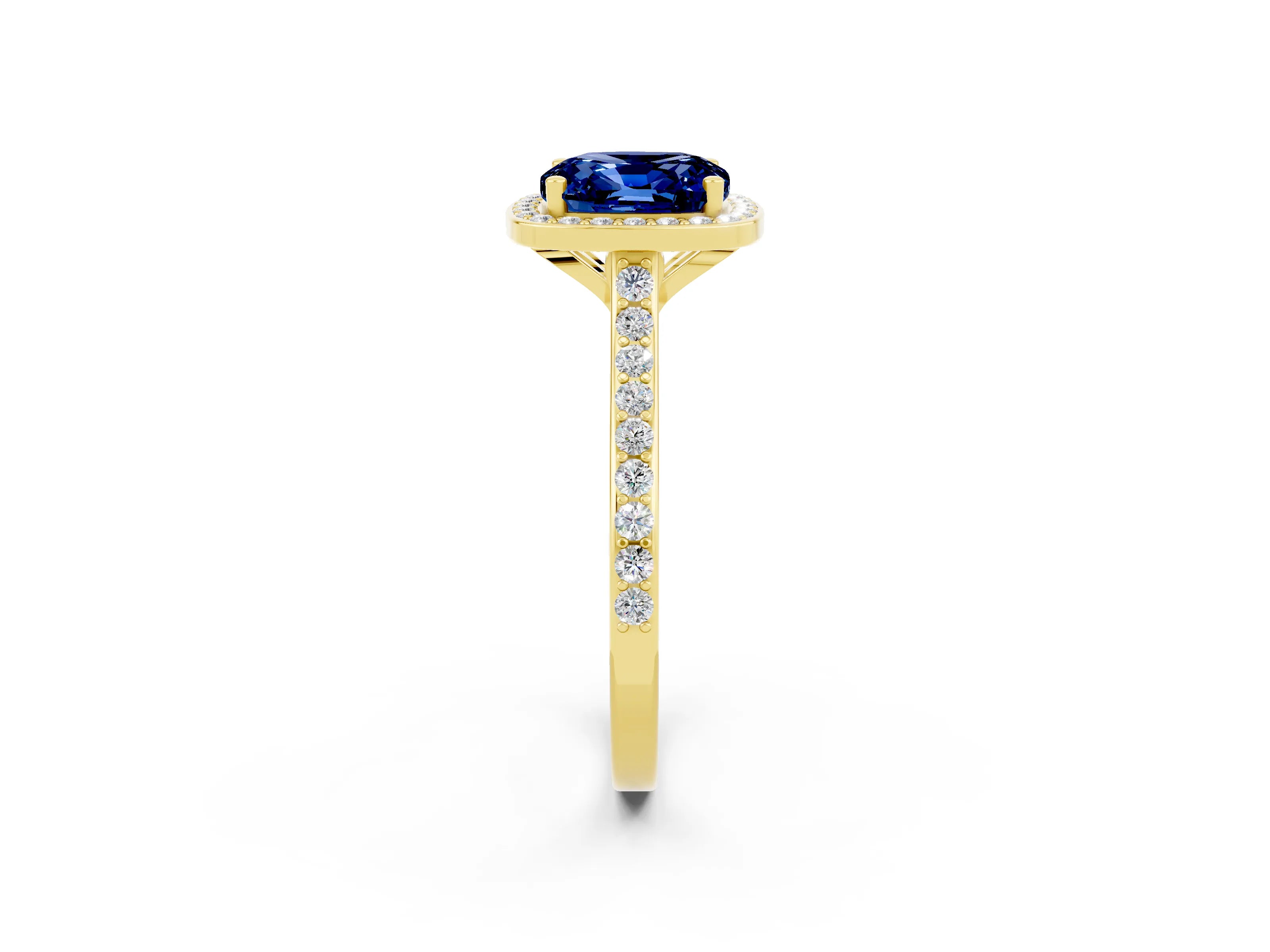 Yellow gold Cushion Cut Halo Round Diamond Pavé Band with Four-Prong Setting_2