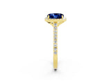 Yellow gold Cushion Cut Halo Round Diamond Pavé Band with Four-Prong Setting_2