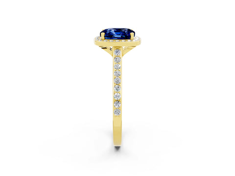 Yellow gold Cushion Cut Halo Round Diamond Pavé Band with Four-Prong Setting_2