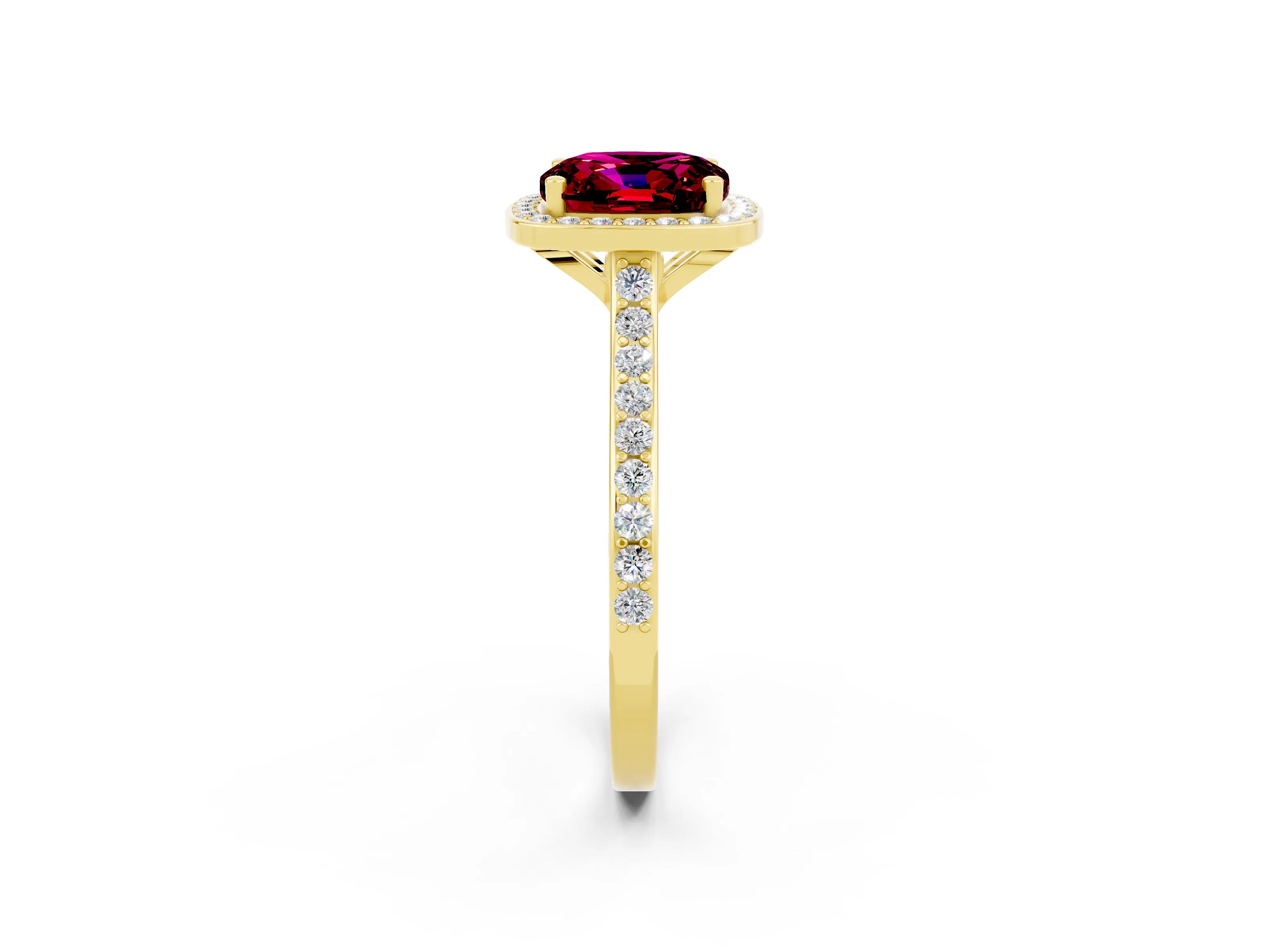 Yellow gold Cushion Cut Halo Round Diamond Pavé Band with Four-Prong Setting_2