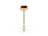 Yellow gold Cushion Cut Halo Round Diamond Pavé Band with Four-Prong Setting_2
