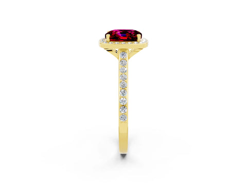 Yellow gold Cushion Cut Halo Round Diamond Pavé Band with Four-Prong Setting_2