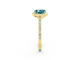 Yellow gold Cushion Cut Halo Round Diamond Pavé Band with Four-Prong Setting_2