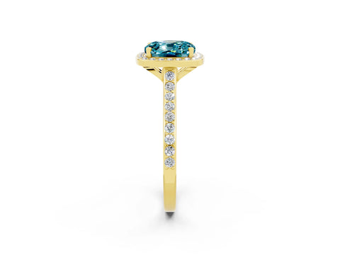 Yellow gold Cushion Cut Halo Round Diamond Pavé Band with Four-Prong Setting_2