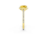 Yellow gold Cushion Cut Halo Round Diamond Pavé Band with Four-Prong Setting_2