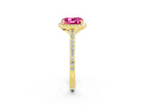 Yellow gold Cushion Cut Halo Round Diamond Pavé Band with Four-Prong Setting_2