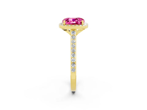 Yellow gold Cushion Cut Halo Round Diamond Pavé Band with Four-Prong Setting_2