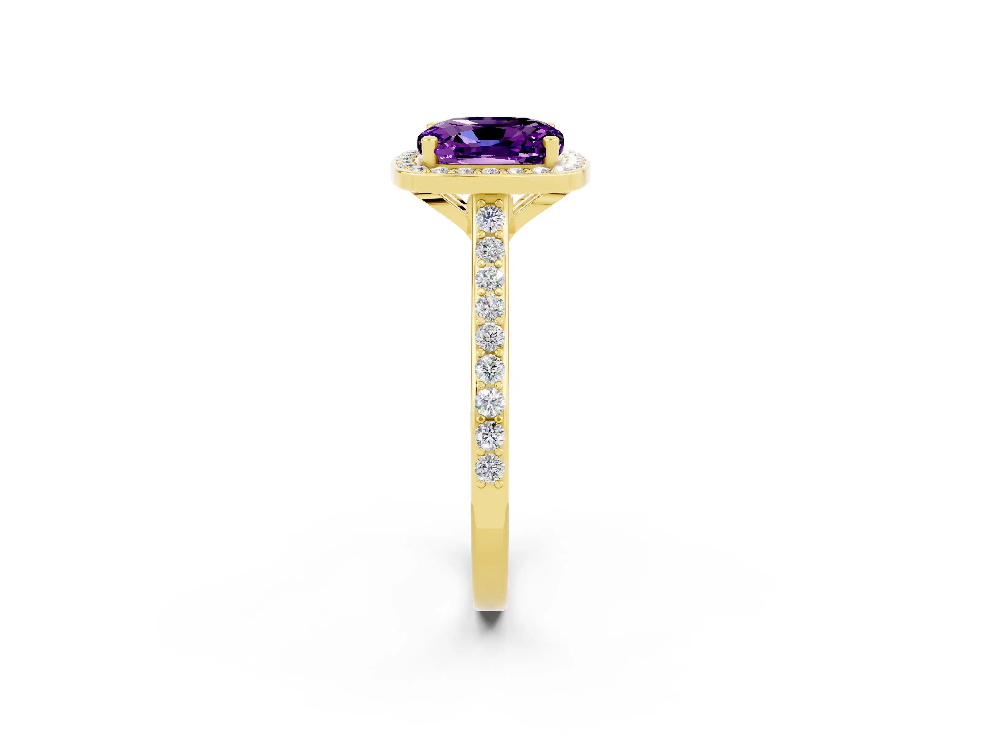 Yellow gold Cushion Cut Halo Round Diamond Pavé Band with Four-Prong Setting_2