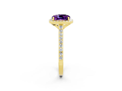 Yellow gold Cushion Cut Halo Round Diamond Pavé Band with Four-Prong Setting_2