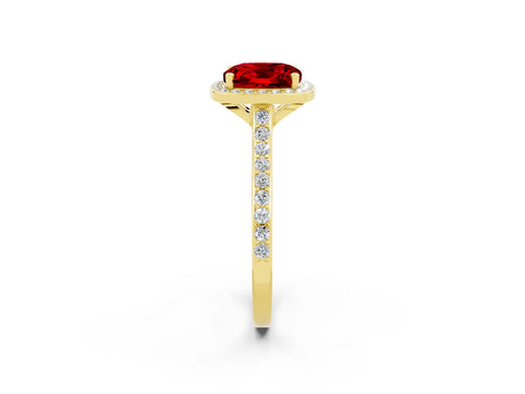 Yellow gold Cushion Cut Halo Round Diamond Pavé Band with Four-Prong Setting_2