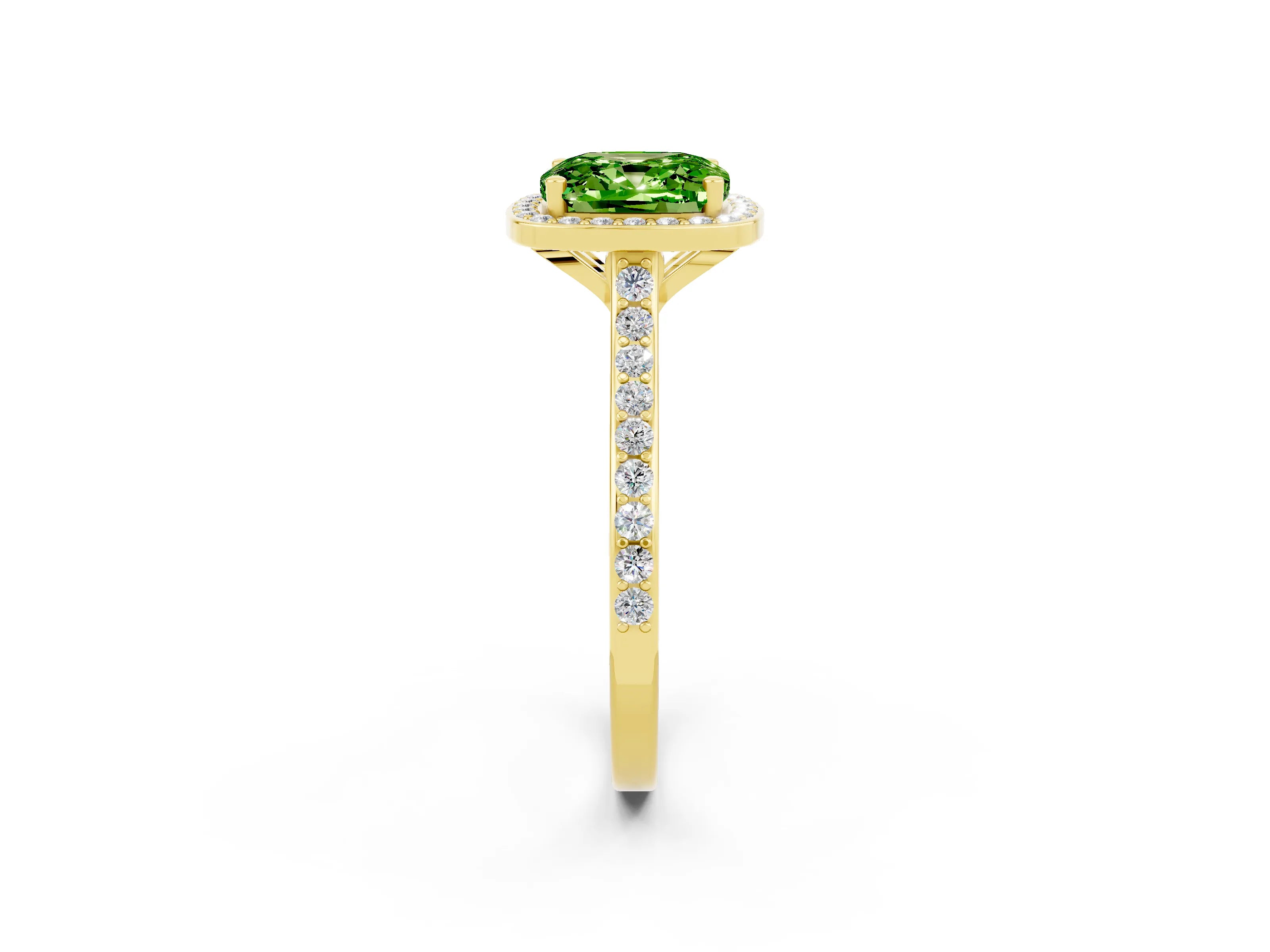 Yellow gold Cushion Cut Halo Round Diamond Pavé Band with Four-Prong Setting_2