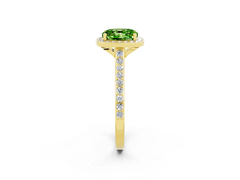Yellow gold Cushion Cut Halo Round Diamond Pavé Band with Four-Prong Setting_2