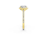 Yellow gold Cushion Cut Halo Round Diamond Pavé Band with Four-Prong Setting_2