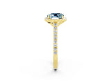 Yellow gold Cushion Cut Halo Round Diamond Pavé Band with Four-Prong Setting_2