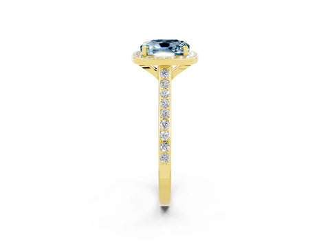 Yellow gold Cushion Cut Halo Round Diamond Pavé Band with Four-Prong Setting_2