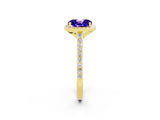 Yellow gold Cushion Cut Halo Round Diamond Pavé Band with Four-Prong Setting_2