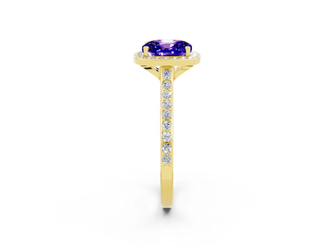 Yellow gold Cushion Cut Halo Round Diamond Pavé Band with Four-Prong Setting_2
