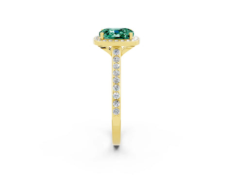 Yellow gold Cushion Cut Halo Round Diamond Pavé Band with Four-Prong Setting_2