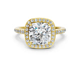 Yellow gold Cushion Cut Halo Round Diamond Pavé Band with Four-Prong Setting_3
