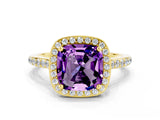 Yellow gold Cushion Cut Halo Round Diamond Pavé Band with Four-Prong Setting