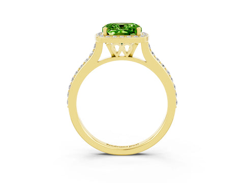 Yellow gold Cushion Cut Halo Round Diamond Pavé Band with Four-Prong Setting_3