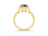 Yellow gold Cushion Cut Halo Round Diamond Pavé Band with Four-Prong Setting_3