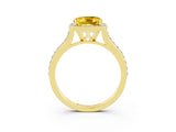 Yellow gold Cushion Cut Halo Round Diamond Pavé Band with Four-Prong Setting_3