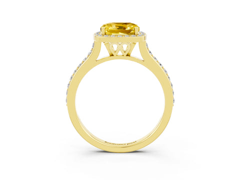 Yellow gold Cushion Cut Halo Round Diamond Pavé Band with Four-Prong Setting_3