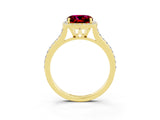 Yellow gold Cushion Cut Halo Round Diamond Pavé Band with Four-Prong Setting_3